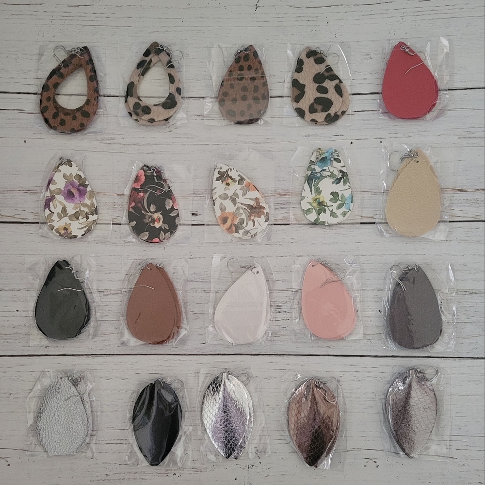 20 pairs of faux leather earrings